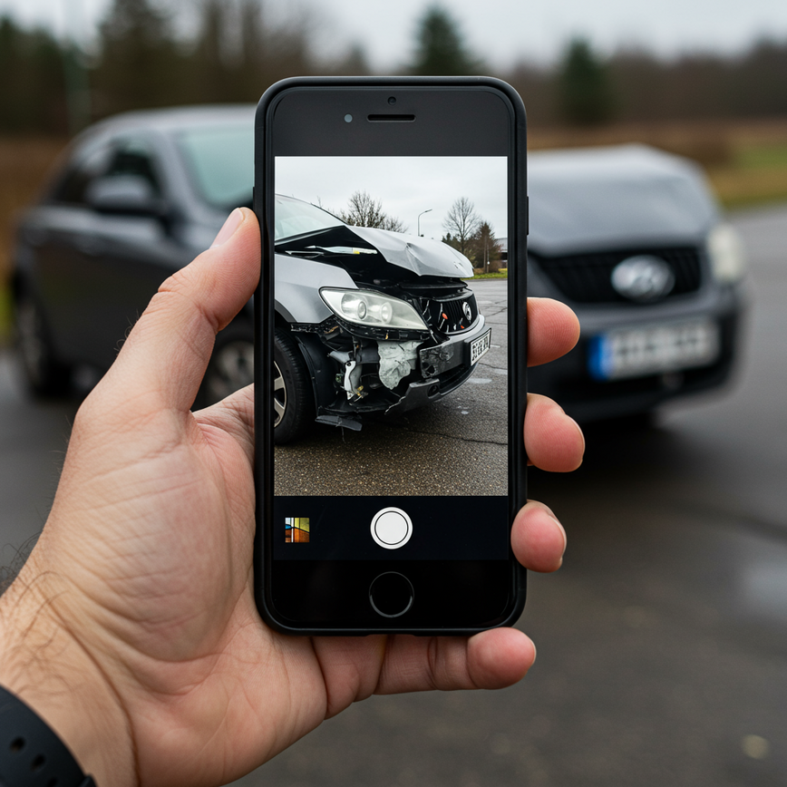 To visually represent the crucial step of documenting the accident scene with a smartphone, as detailed in Step 2.